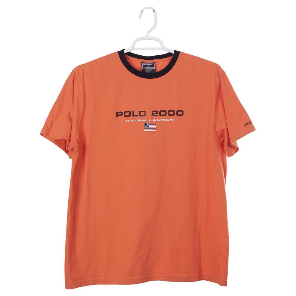 Polo Sport Ralph Lauren T-Shirt L Orange Blue Flag 2000 Ringer Tee Vintage